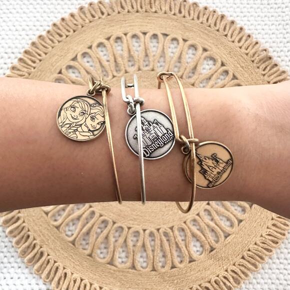 Alex & Ani Disney Land World Frozen Elsa Anna Set 3 Bangle Bracelets Silver Gold - Picture 1 of 8